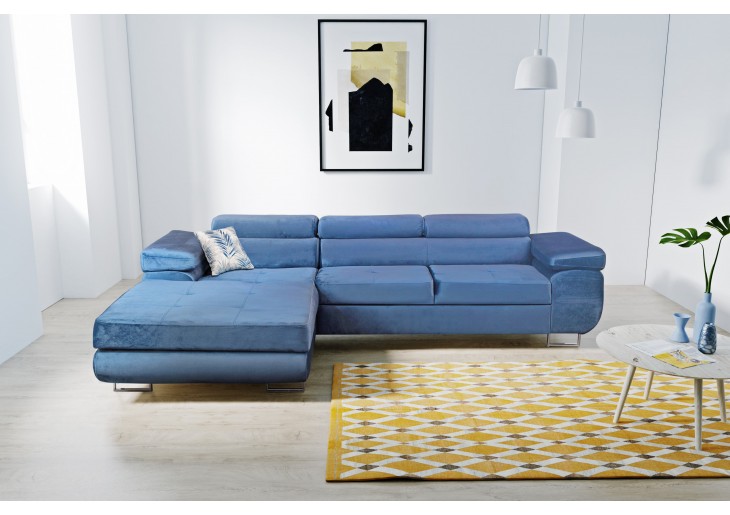 Sofa narożnik do salonu rozkładany z funkcją spania i pojemnikiem tkaniny i kolory do wyboru Agrigento