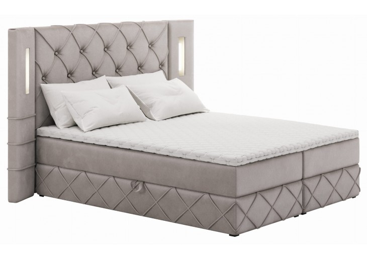 Łóżko kontynentalne Grosseto w kolorze beżowym i światłami LED