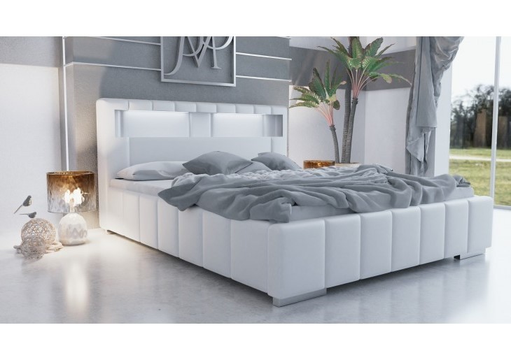 ŁÓŻKO 200x200 Z POJEMNIKIEM + LED - LATINA TKANINY KOLORY DO WYBORU