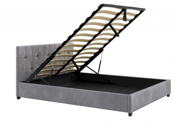 Łóżko tapicerowane do sypialni z pojemnikiem na pościel 180x200 welur szary Modena