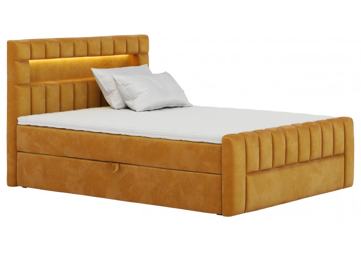 ŁÓŻKO 200x200 KONTYNENTALNE CARDETO + 2 POJEMNIKI + MATERACE + TOPER + LED  TKANINY I KOLORY DO WYBORU