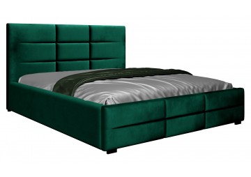ŁÓŻKO 180x200 Z POJEMNIKIEM - BERGAMO WELUR ZIELEŃ BUTELKOWA + TWARDA PODŁOGA POJEMNIKA