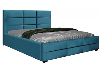 ŁÓŻKO 180x200 Z POJEMNIKIEM - BERGAMO WELUR LAZUROWE + TWARDA PODŁOGA POJEMNIKA