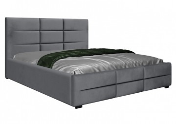 ŁÓŻKO 180x200 Z POJEMNIKIEM - BERGAMO WELUR CIEMNO SZARE + TWARDA PODŁOGA POJEMNIKA