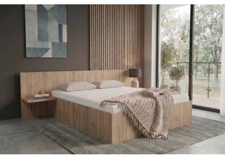 ŁÓŻKO 140x200 - BARCO Z PÓŁKAMI + MATERAC + STELAŻ METALOWY PODNOSZONY | Kolory do wyboru